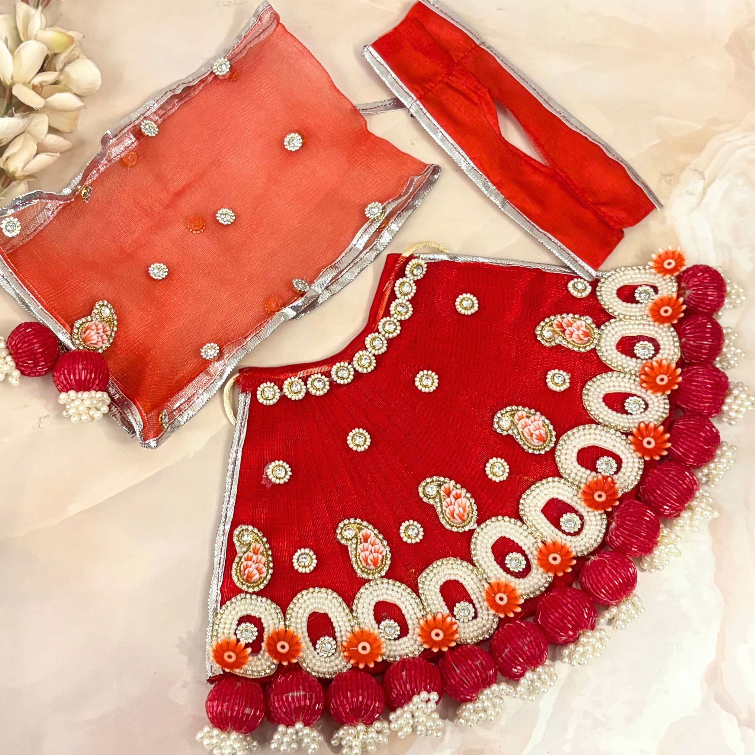 Handmade Raktamohana Radha Krishna Dress - Designer Laddu Gopal Poshak, Fancy Kanha Ji Dress for Janmashtami, Bal Gopal & Krishna Ji Celebrations