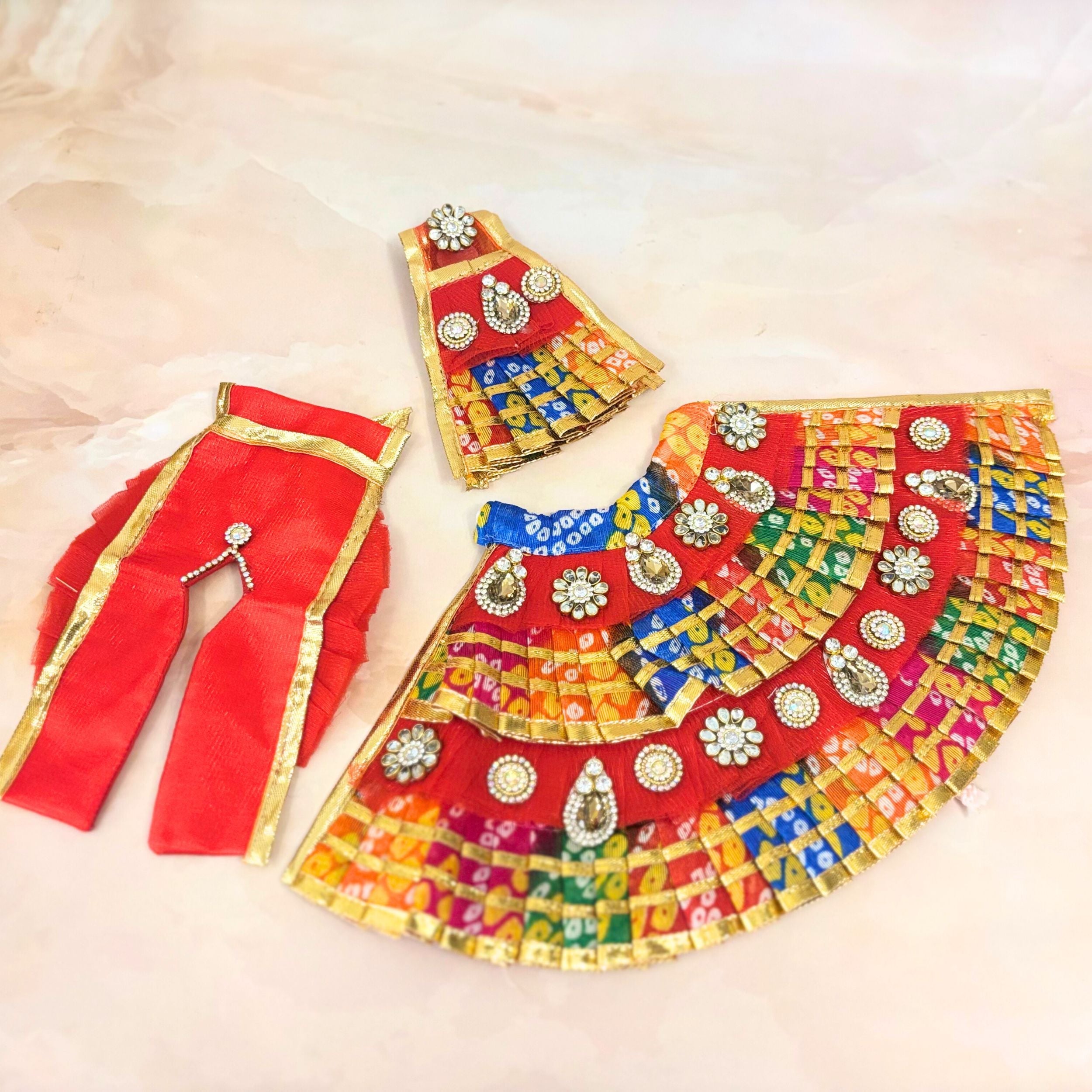 Handmade Designer Rangrekha Mata Rani Dress for Laddu Gopal, Kanha Ji Poshak, Bal Gopal & Krishna Ji - Perfect for Janmashtami Festival