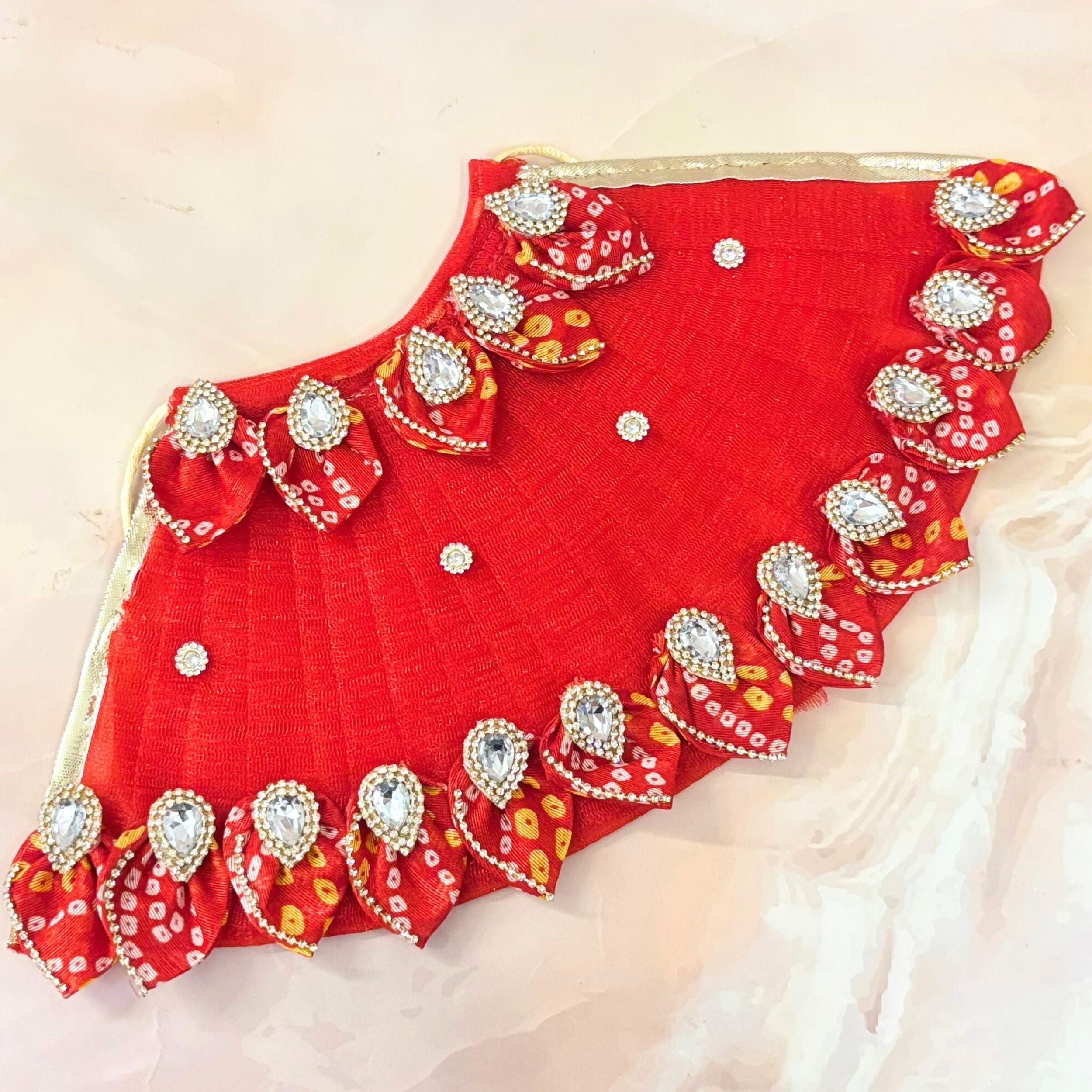 Handmade Red Bandhej Laddu Gopal Dress - Designer Kanha Ji Poshak for Janmashtami, Fancy Bal Gopal Dress, Krishna Ji Outfit