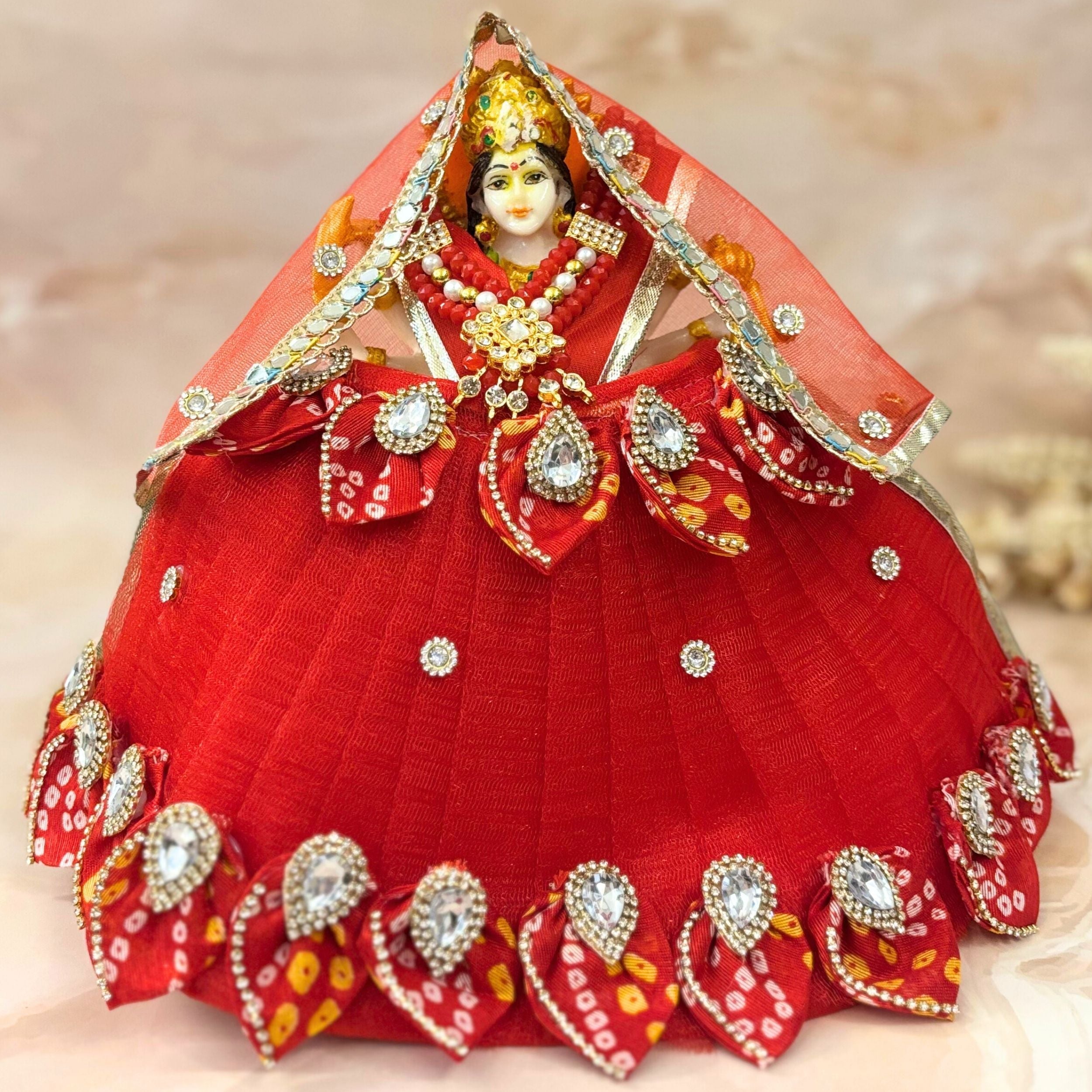 Handmade Red Bandhej Laddu Gopal Dress - Designer Kanha Ji Poshak for Janmashtami, Fancy Bal Gopal Dress, Krishna Ji Outfit