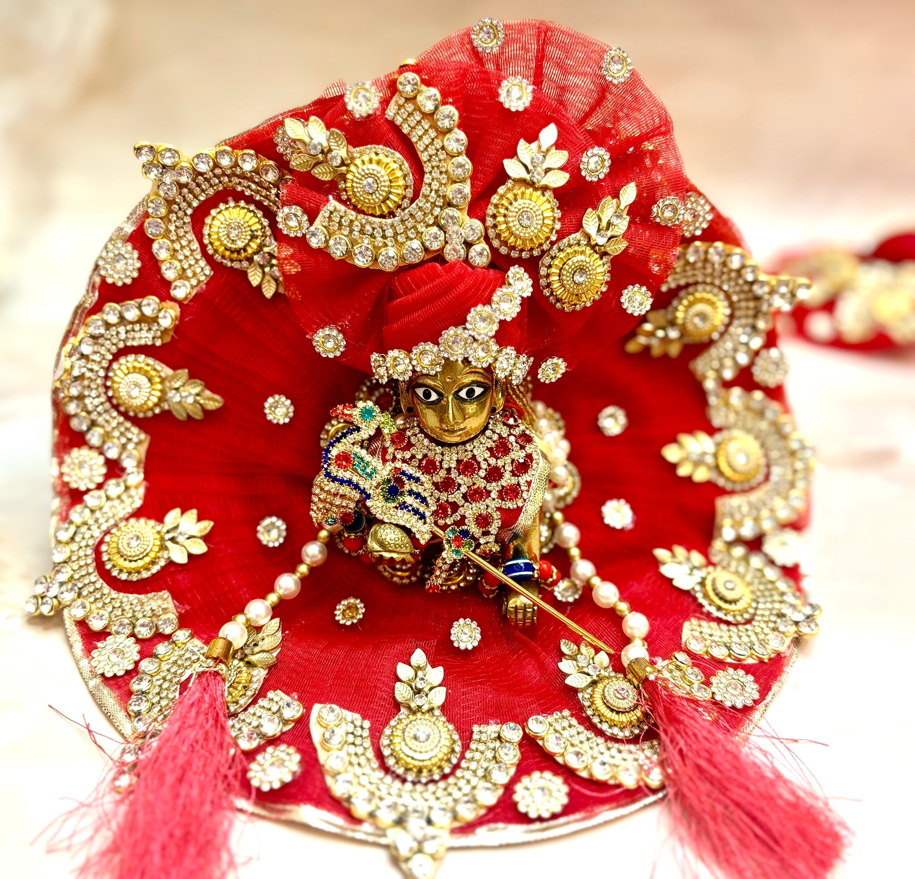 Handmade Red Laddu Gopal Dress Set - 4 Piece Designer Poshak for Kanha Ji, Bal Gopal & Krishna Ji - Perfect for Janmashtami Festival