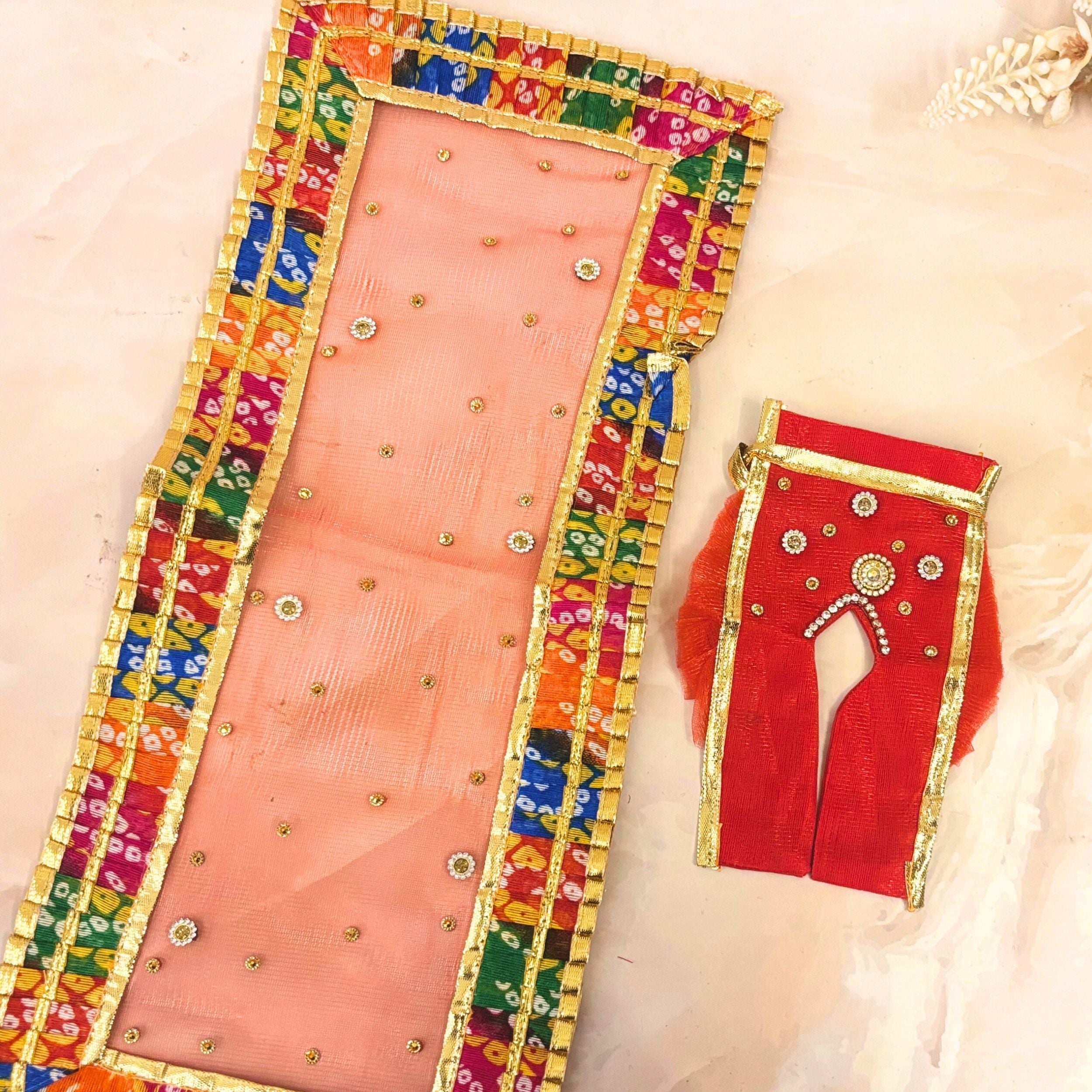 Handmade Raktangi Mata Rani Dress - Designer Laddu Gopal Poshak for Janmashtami, Fancy Kanha Ji Dress, Bal Gopal & Krishna Ji Outfit