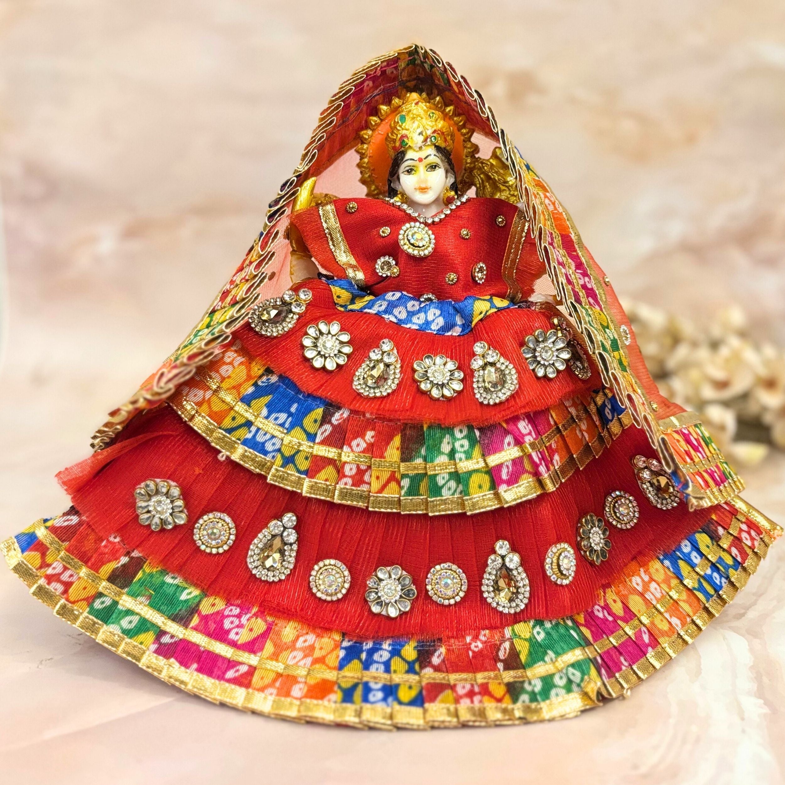 Handmade Raktangi Mata Rani Dress - Designer Laddu Gopal Poshak for Janmashtami, Fancy Kanha Ji Dress, Bal Gopal & Krishna Ji Outfit