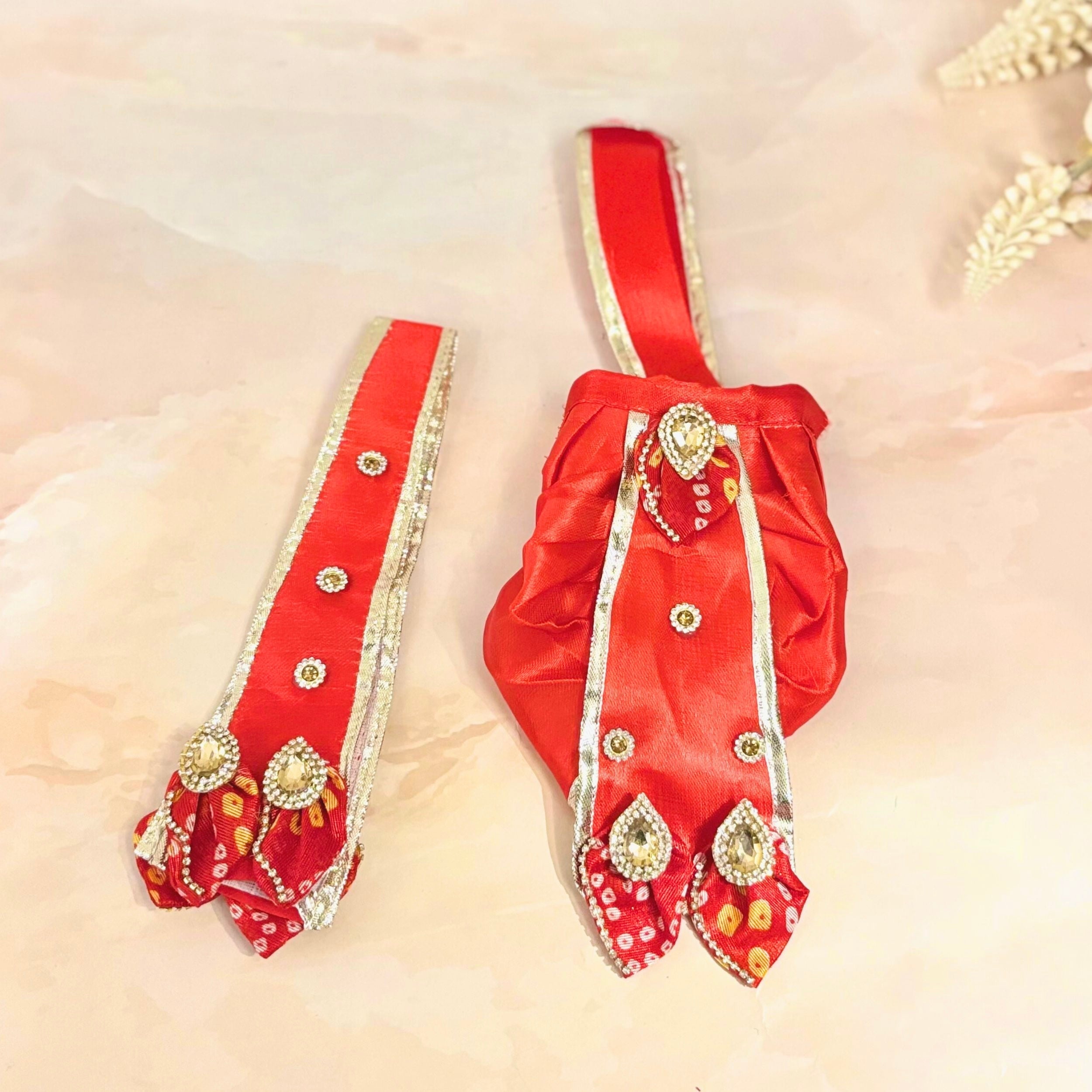 Handmade Designer Swarnabandh Radha Krishna Dress - Fancy Laddu Gopal Poshak for Janmashtami, Kanha Ji Dress, Bal Gopal Dress, Krishna Ji Dress