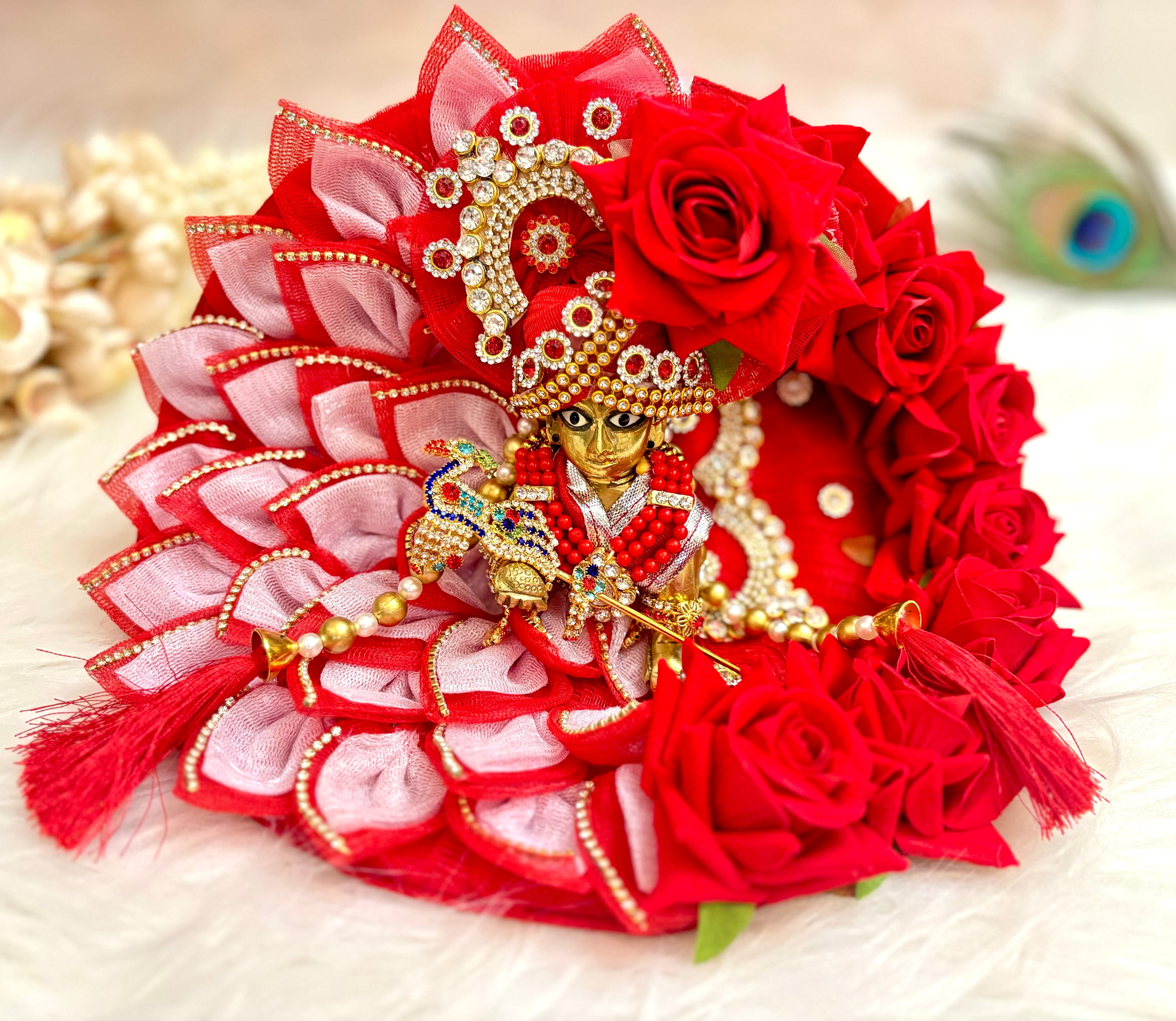 Handmade Red Rose Laddu Gopal Dress - Designer Kanha Ji Poshak for Janmashtami, Fancy Bal Gopal Dress, Krishna Ji Dress