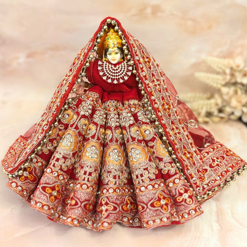 Handmade Sindūrāmbarā Mata Rani Dress - Designer Laddu Gopal Dress, Fancy Kanha Ji Poshak for Janmashtami, Bal Gopal & Krishna Ji Dress