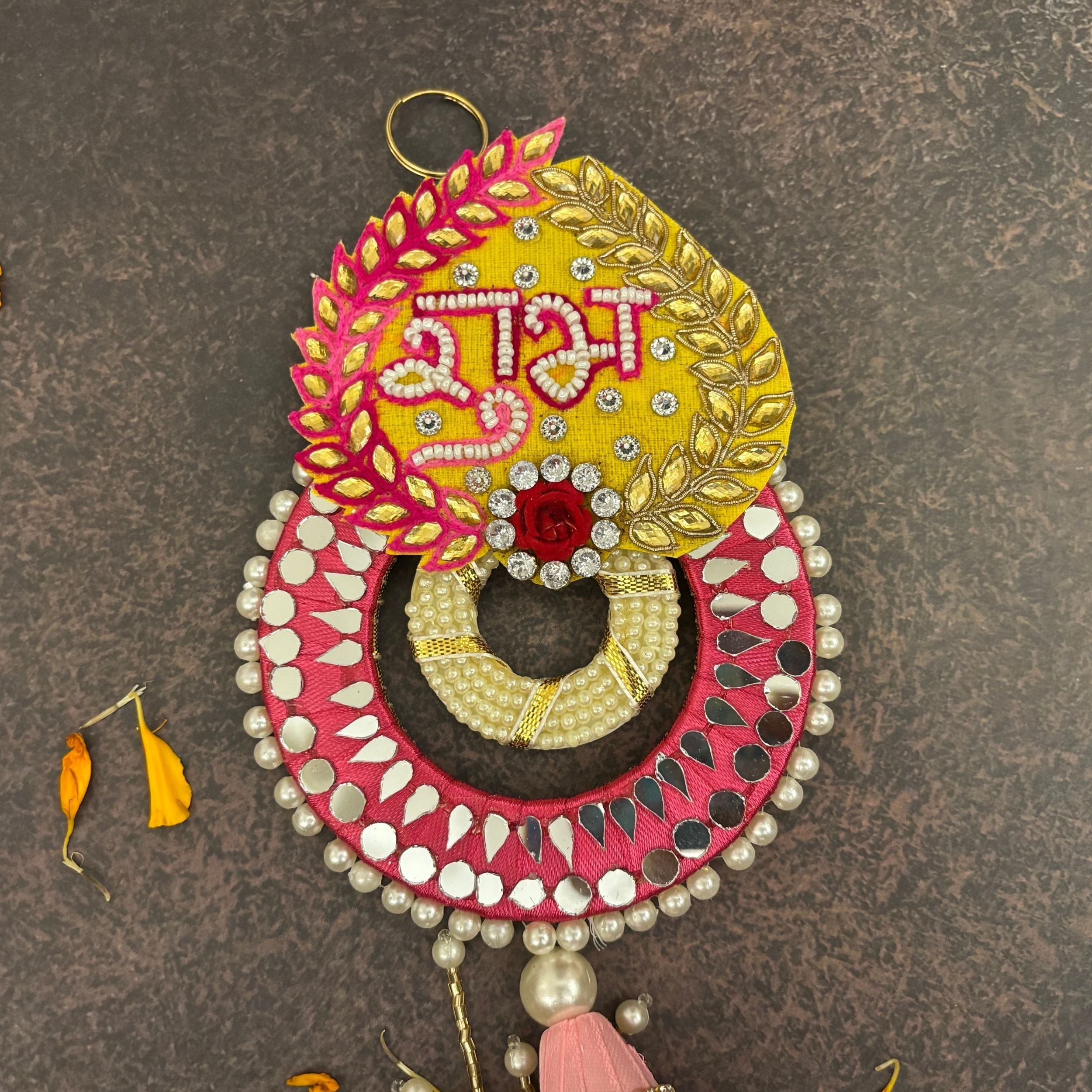Handmade Blush Shubh Labh Hangings - Designer Laddu Gopal Dress, Kanha Ji Poshak & Bal Gopal Dress for Janmashtami Festival