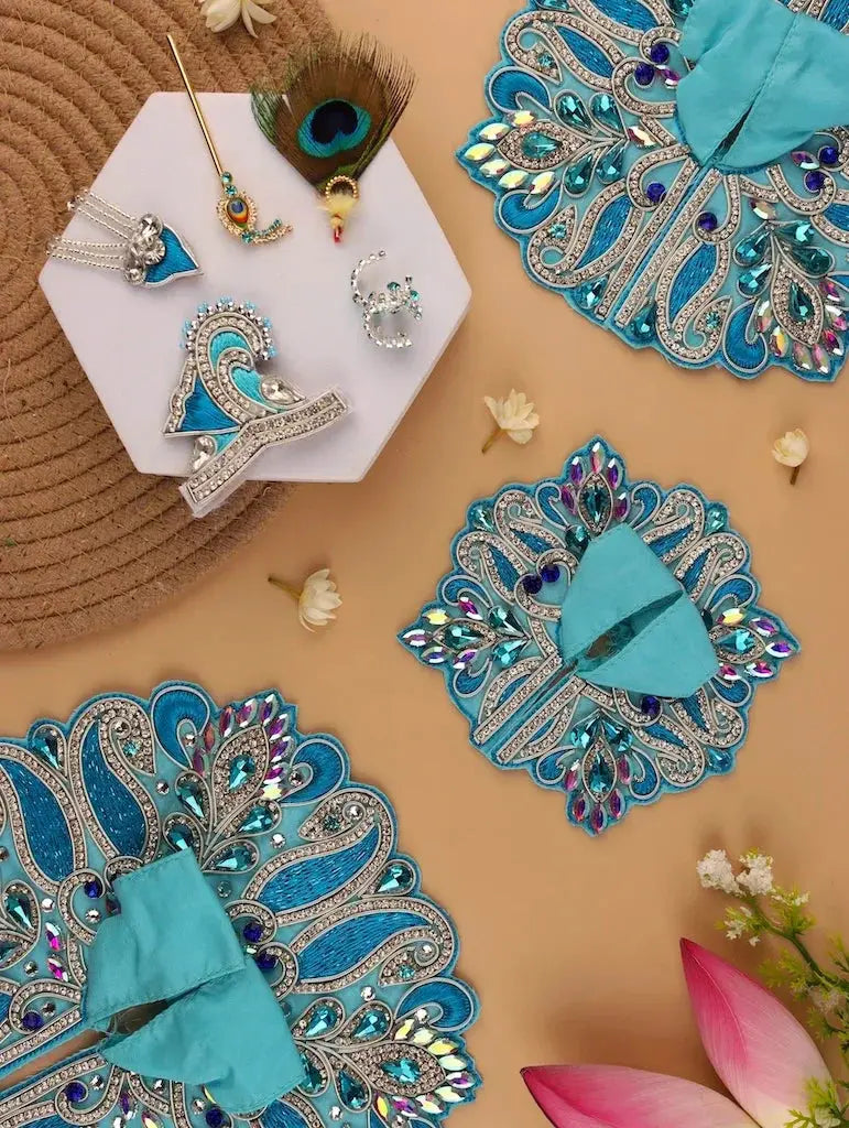 Handmade Aqua Blue Laddu Gopal Dress - Designer Poshak for Kanha Ji, Bal Gopal & Krishna Ji | Fancy Janmashtami Outfit