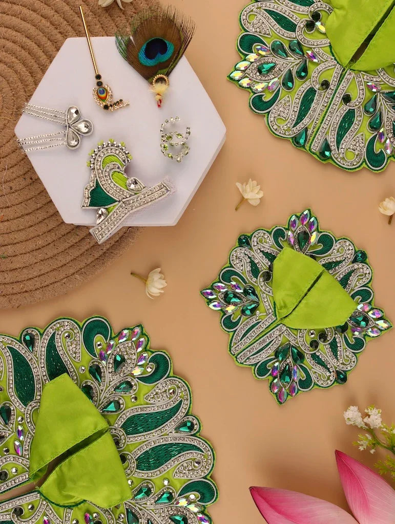 Handmade Varsha Raag Lime Green Laddu Gopal Dress | Designer Kanha Ji Poshak for Janmashtami | Fancy Bal Gopal Dress | Krishna Ji Outfit