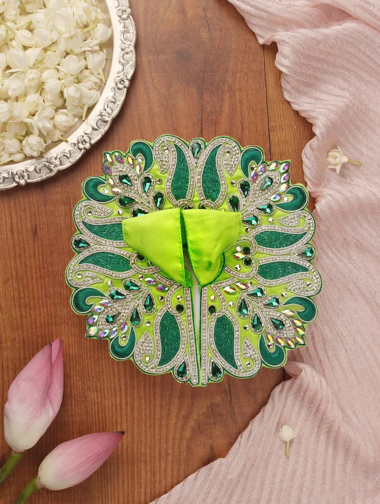 Handmade Varsha Raag Lime Green Laddu Gopal Dress | Designer Kanha Ji Poshak for Janmashtami | Fancy Bal Gopal Dress | Krishna Ji Outfit