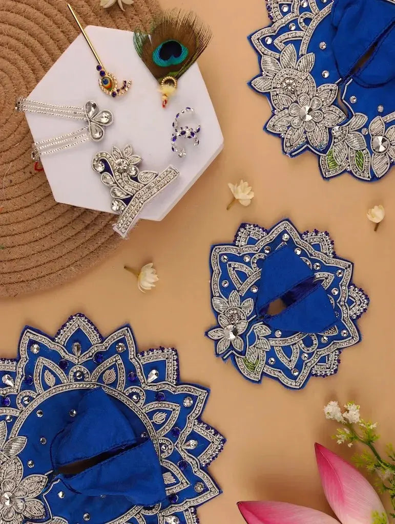 Handmade Royal Blue Laddu Gopal Poshak - Designer Kanha Ji Dress for Janmashtami, Fancy Bal Gopal Dress, Krishna Ji Outfit
