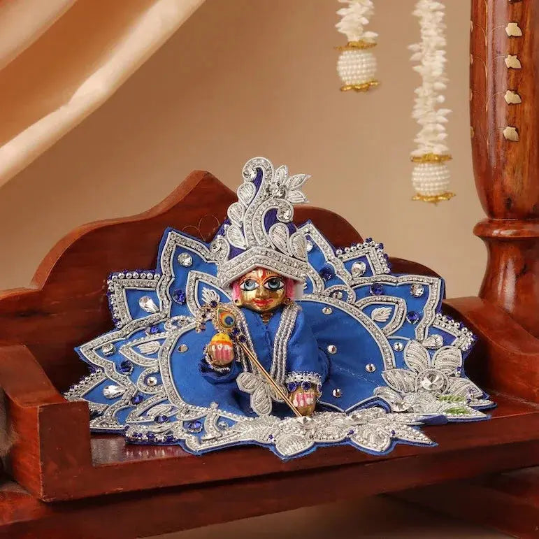Handmade Royal Blue Laddu Gopal Poshak - Designer Kanha Ji Dress for Janmashtami, Fancy Bal Gopal Dress, Krishna Ji Outfit