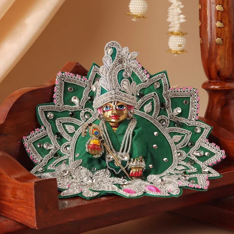 Handmade Emerald Green Laddu Gopal Dress - Designer Kanha Ji Poshak for Janmashtami, Fancy Bal Gopal Dress, Krishna Ji Outfit