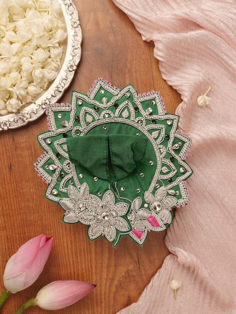 Handmade Emerald Green Laddu Gopal Dress - Designer Kanha Ji Poshak for Janmashtami, Fancy Bal Gopal Dress, Krishna Ji Outfit