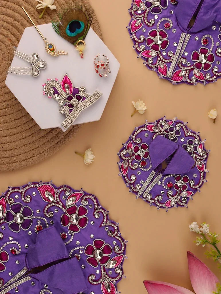 Handmade Lavender Laddu Gopal Dress - Designer Poshak for Kanha Ji, Bal Gopal & Krishna Ji | Fancy Janmashtami Outfit