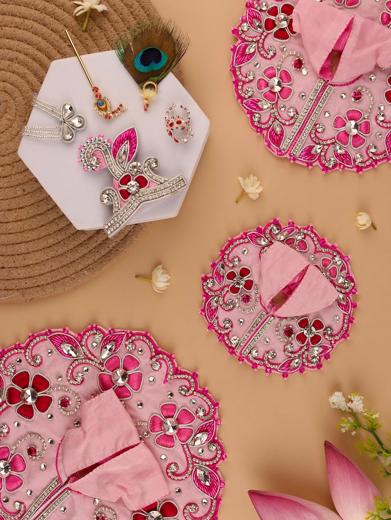 Handmade Pink Pushp Mala Laddu Gopal Dress | Designer Kanha Ji Poshak for Janmashtami | Fancy Bal Gopal & Krishna Ji Dress