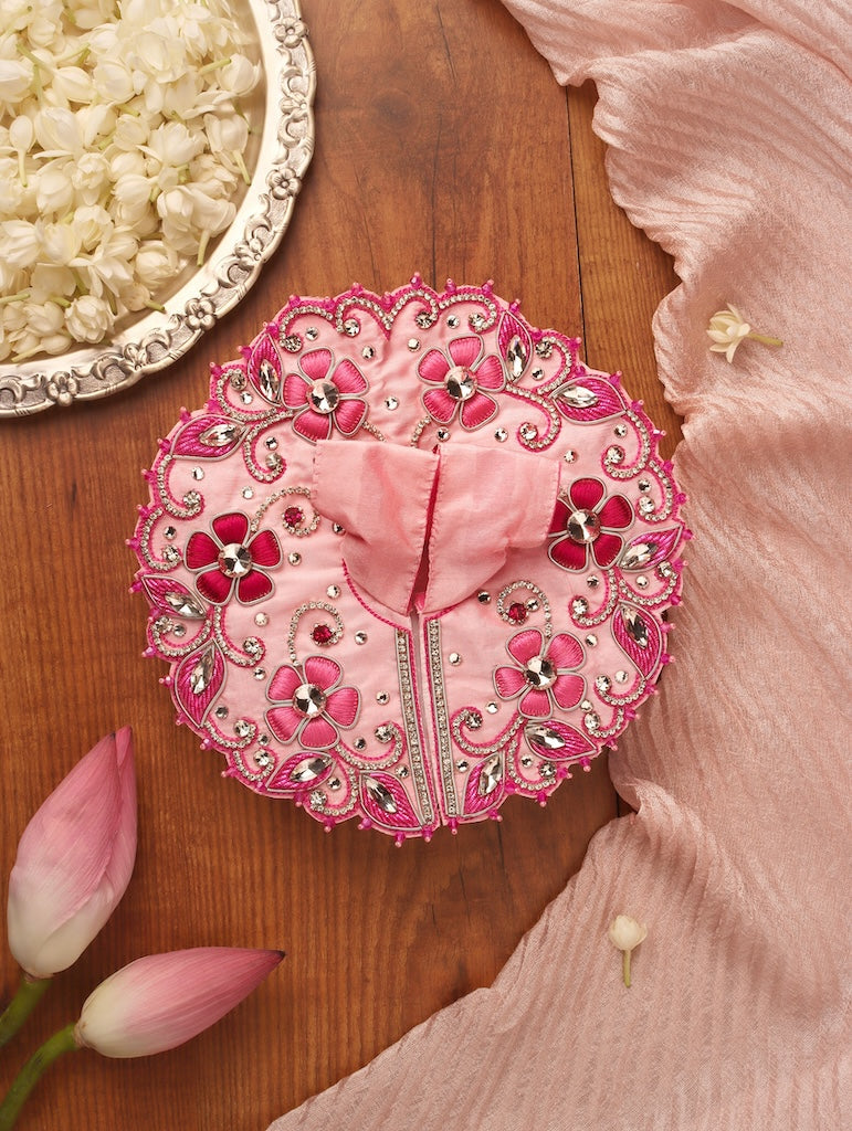 Handmade Pink Pushp Mala Laddu Gopal Dress | Designer Kanha Ji Poshak for Janmashtami | Fancy Bal Gopal & Krishna Ji Dress
