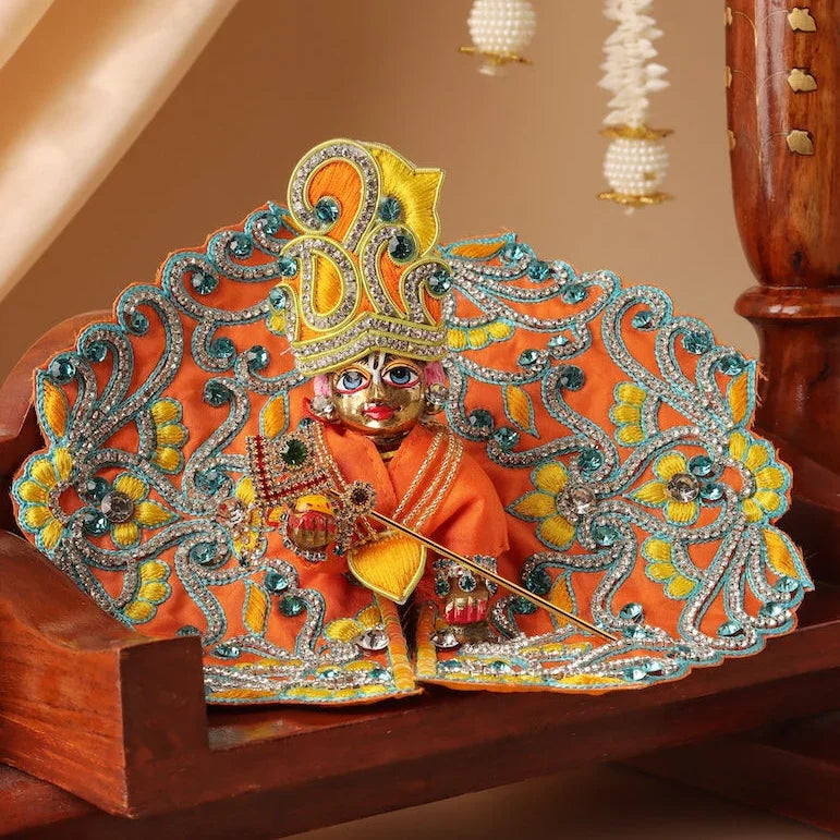 Handmade Madhuban Orange Laddu Gopal Dress | Designer Kanha Ji Poshak for Janmashtami | Fancy Bal Gopal & Krishna Ji Dress