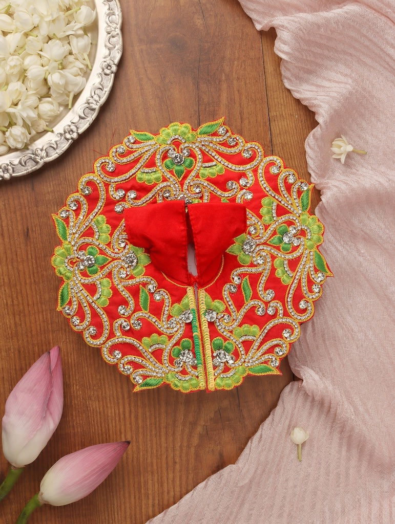 Handmade Madhuban Red Laddu Gopal Poshak - Designer Bal Gopal Dress for Janmashtami, Fancy Kanha Ji Dress, Krishna Ji Poshak