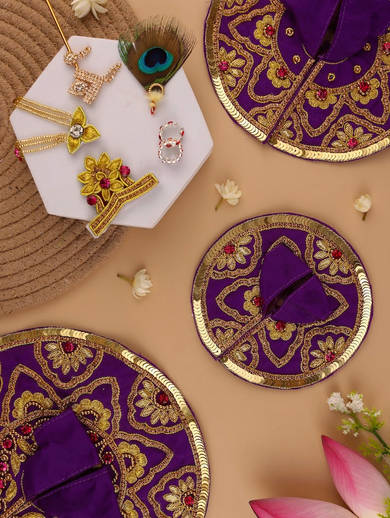 Handmade Divya Raas Purple Laddu Gopal Dress | Designer Kanha Ji Poshak for Janmashtami | Fancy Bal Gopal Dress & Krishna Ji Outfit