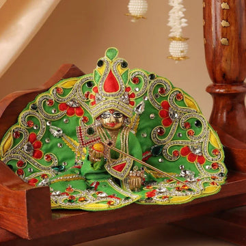 Handmade Makhan Chor Green Laddu Gopal Dress | Designer Kanha Ji Poshak for Janmashtami | Fancy Bal Gopal Dress & Krishna Ji Outfit