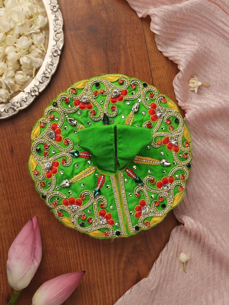 Handmade Makhan Chor Green Laddu Gopal Dress | Designer Kanha Ji Poshak for Janmashtami | Fancy Bal Gopal Dress & Krishna Ji Outfit