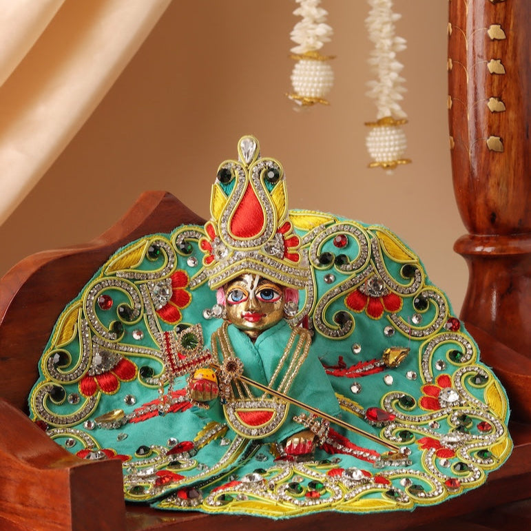 Handmade Teal Laddu Gopal Dress | Designer Kanha Ji Poshak for Janmashtami | Fancy Bal Gopal Dress | Krishna Ji Dress