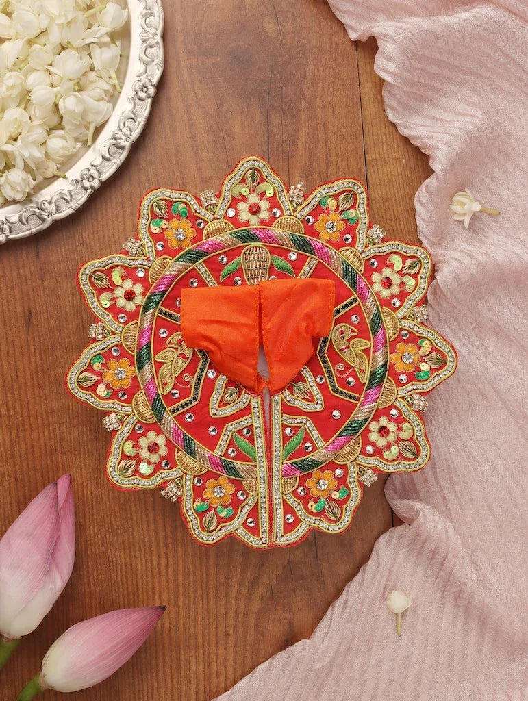 Handmade Madhur Leela Orange Laddu Gopal Dress - Designer Kanha Ji Poshak for Janmashtami, Fancy Bal Gopal Dress, Krishna Ji Outfit