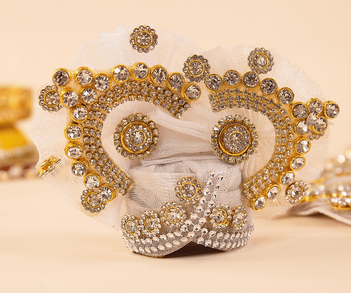 Handmade White Stone Laddu Gopal Dress - Designer Kanha Ji Poshak for Janmashtami, Fancy Bal Gopal Dress, Krishna Ji Dress