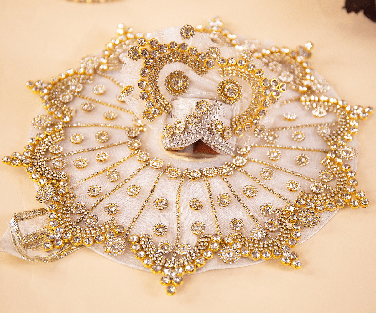Handmade White Stone Laddu Gopal Dress - Designer Kanha Ji Poshak for Janmashtami, Fancy Bal Gopal Dress, Krishna Ji Dress
