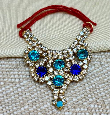 Handmade Sky Blue Heavy Stone Jerken Necklace for Laddu Gopal Ji - Perfect for Janmashtami, Bal Gopal Dress, and Krishna Ji Poshak