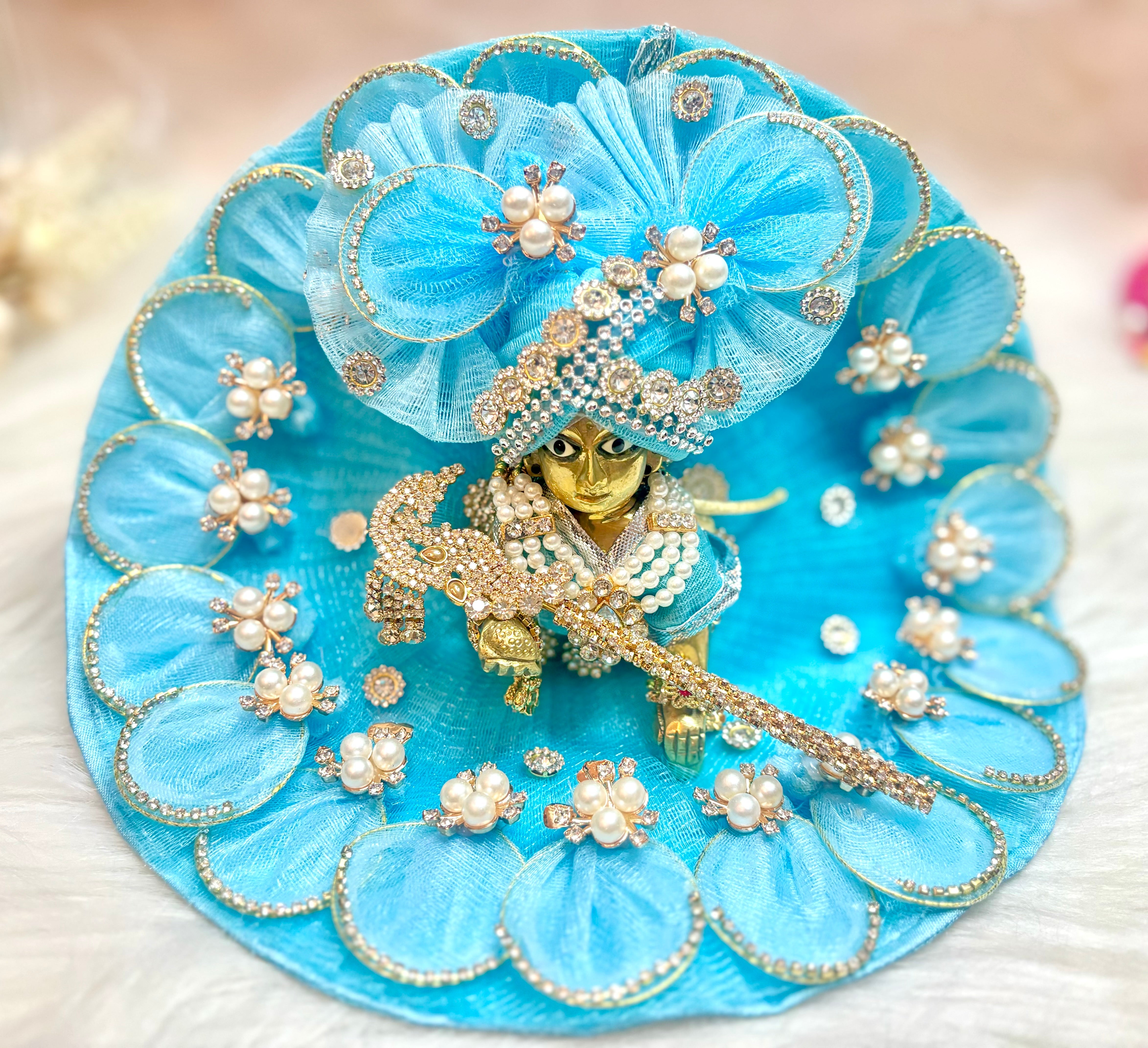 Handmade Sky Blue Laddu Gopal Dress - Designer Kanha Ji Poshak for Janmashtami, Fancy Bal Gopal Dress, Krishna Ji Outfit