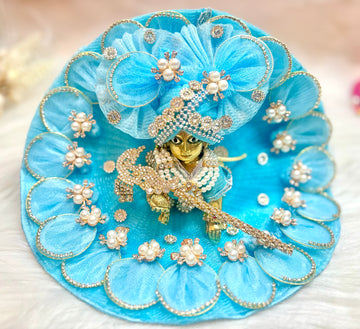 Handmade Sky Blue Laddu Gopal Dress - Designer Kanha Ji Poshak for Janmashtami, Fancy Bal Gopal Dress, Krishna Ji Outfit