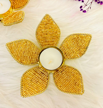 Handmade Sparkling Golden Tealight Holders - Pack of 2 for Janmashtami | Perfect for Laddu Gopal Dress, Kanha Ji Poshak & Bal Gopal Decor