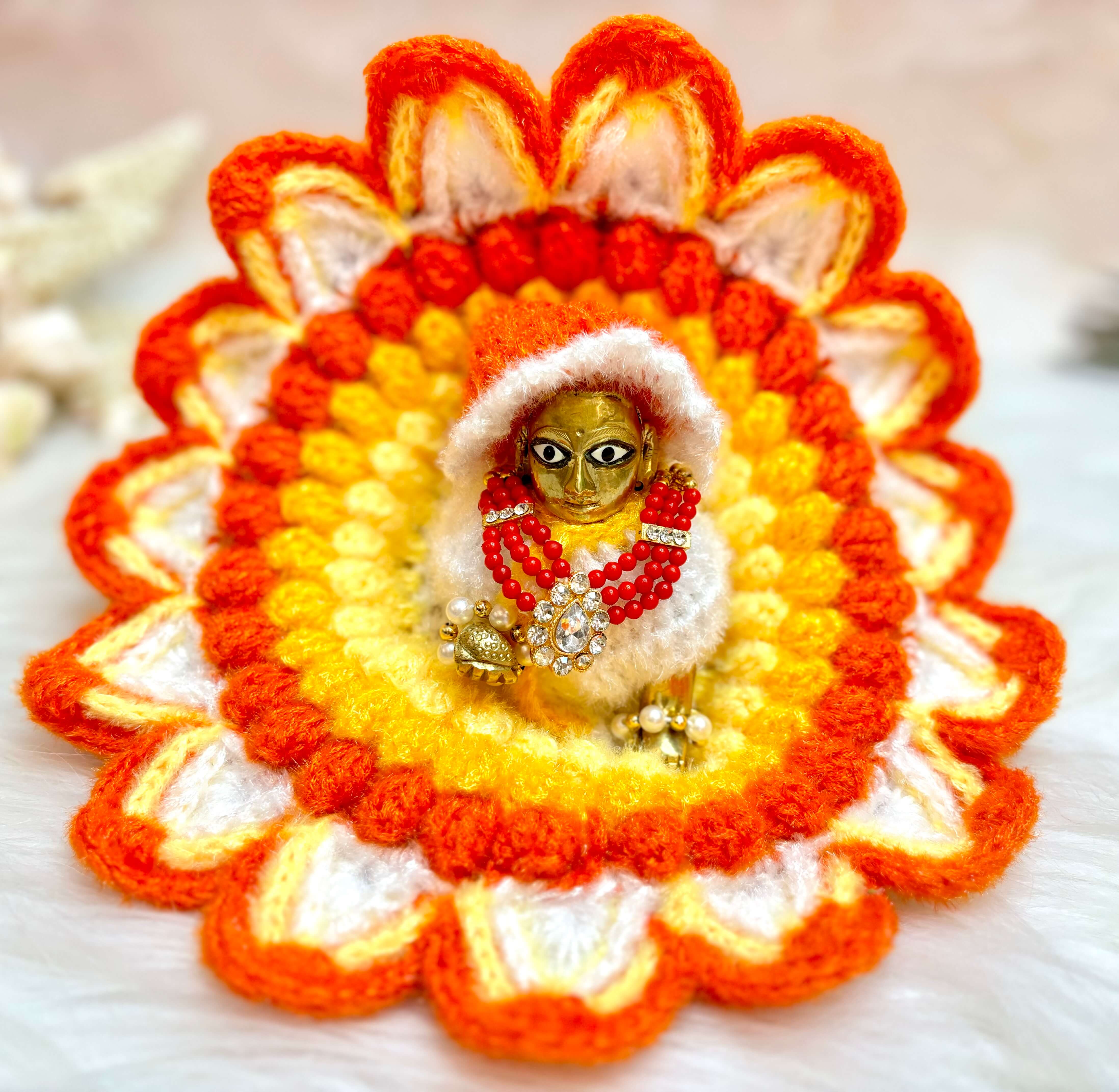 Handmade Sunflower Woollen Laddu Gopal Dress - Designer Poshak for Kanha Ji, Bal Gopal & Krishna Ji - Perfect for Janmashtami Celebrations