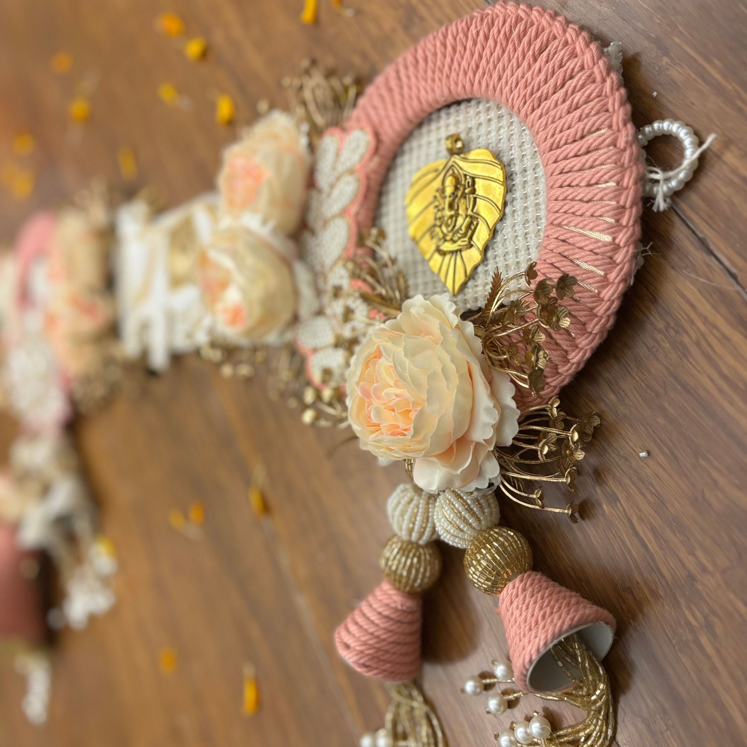 Handmade Luxe Blush Lotus Heritage Toran - Designer Laddu Gopal Dress, Kanha Ji Poshak & Bal Gopal Dress for Janmashtami Festival