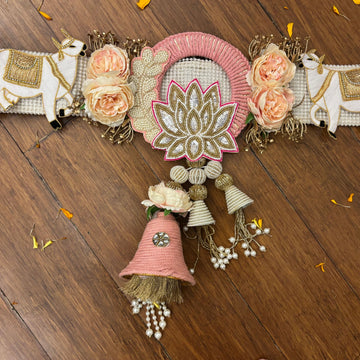 Handmade Luxe Blush Lotus Heritage Toran - Designer Laddu Gopal Dress, Kanha Ji Poshak & Bal Gopal Dress for Janmashtami Festival