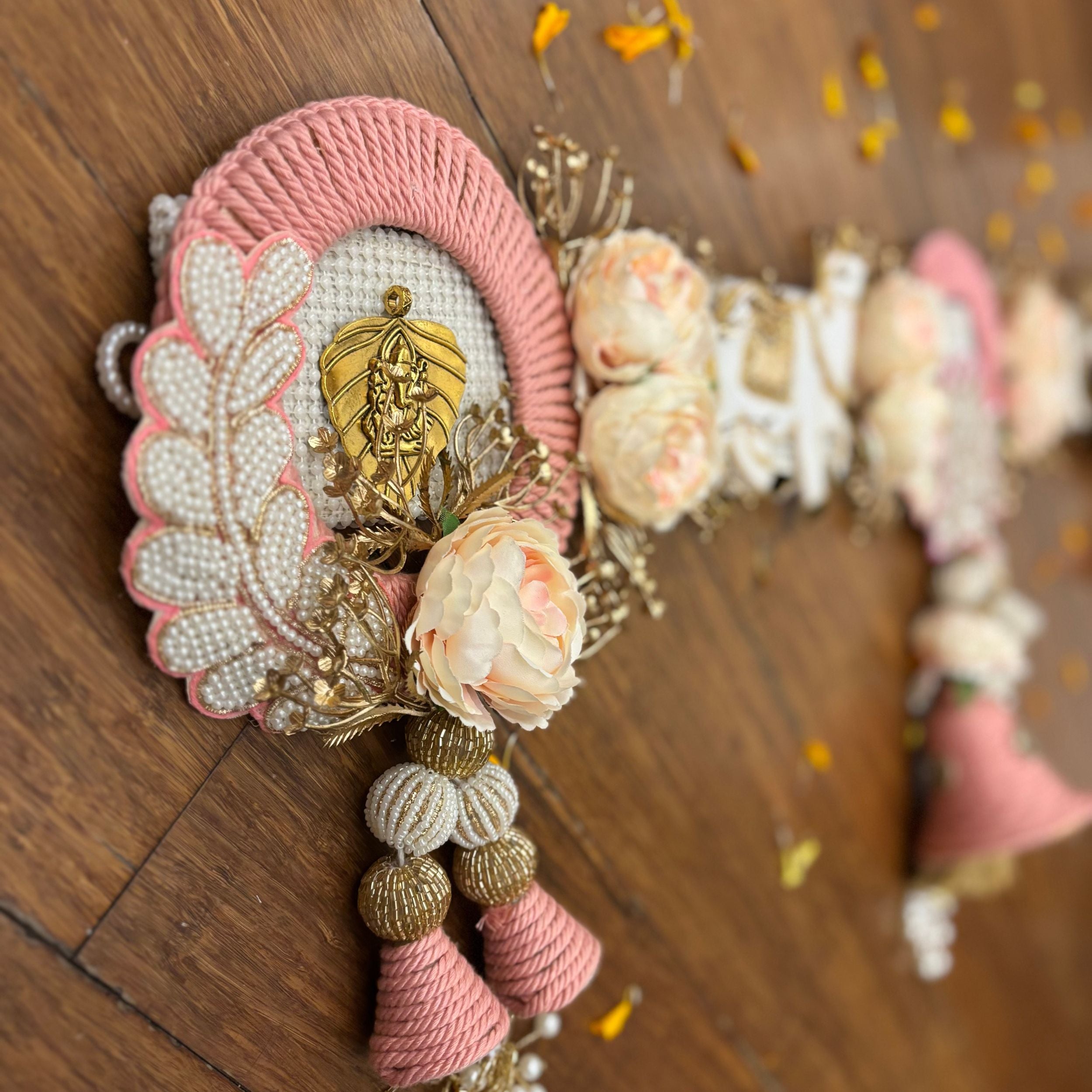 Handmade Luxe Blush Lotus Heritage Toran - Designer Laddu Gopal Dress, Kanha Ji Poshak & Bal Gopal Dress for Janmashtami Festival