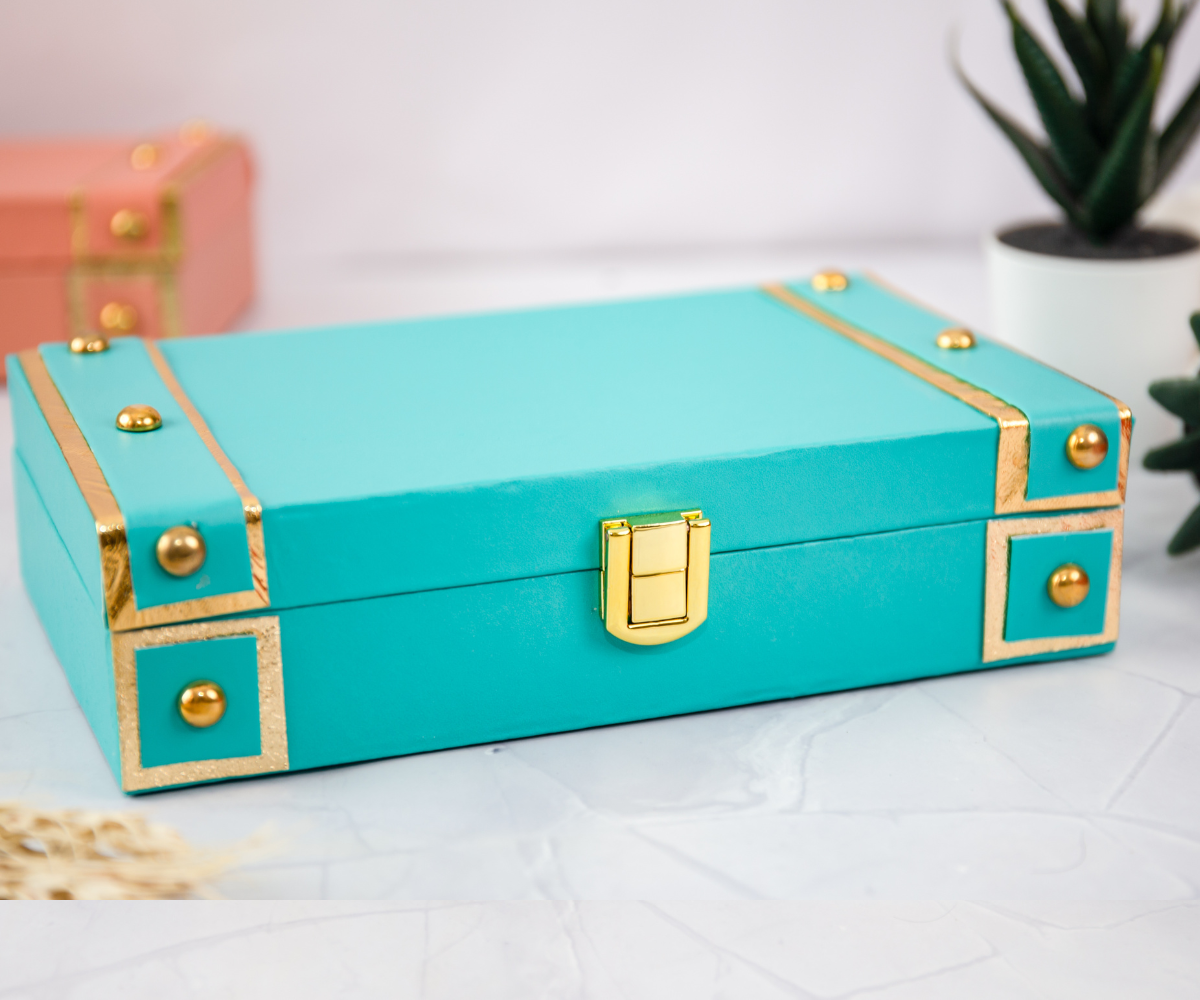 Handmade Teal Medium Trunk Box for Laddu Gopal Dress, Kanha Ji Poshak & Bal Gopal Dress - Perfect for Janmashtami Festival Celebrations