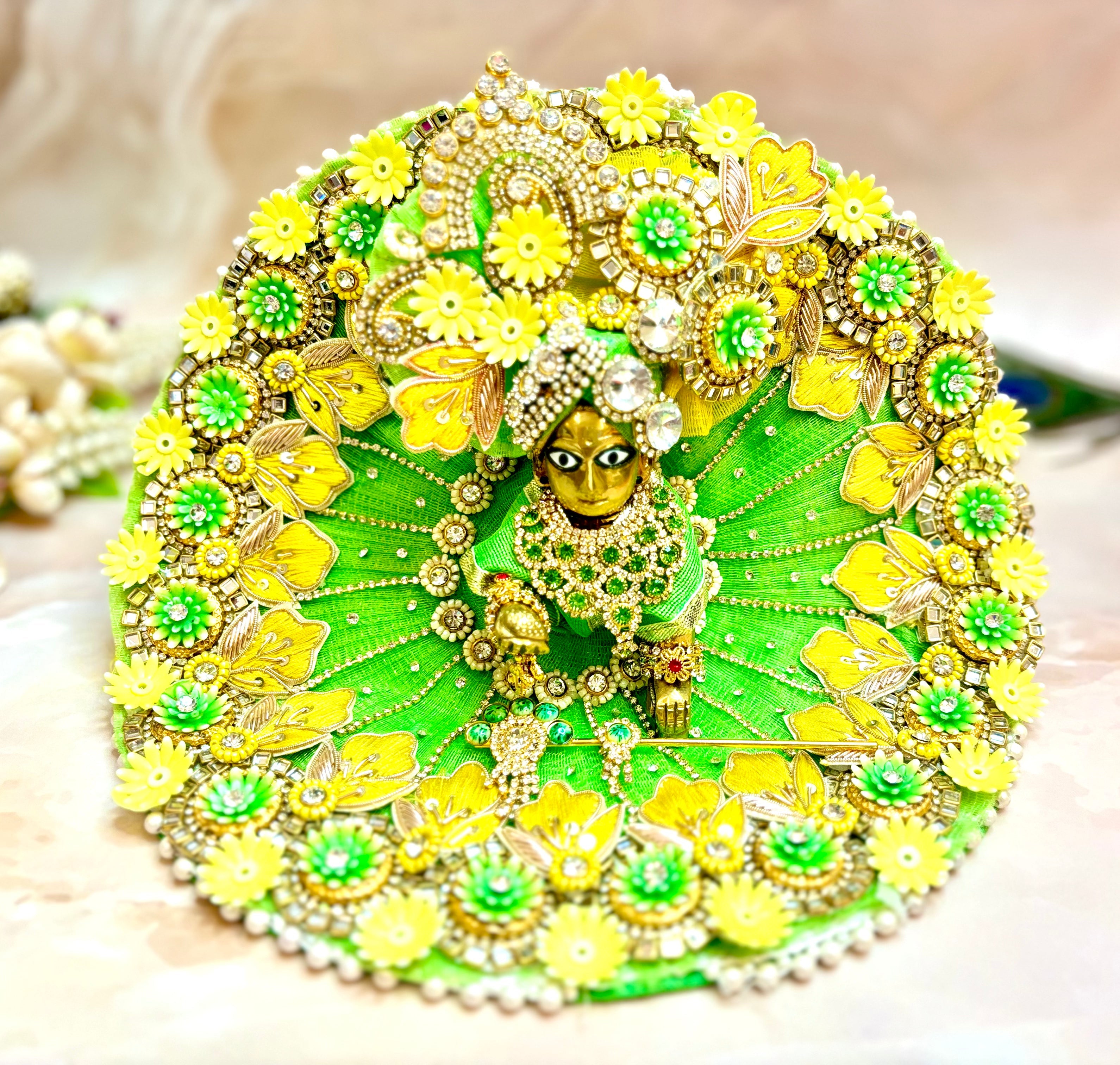 Handmade Teej Special Heavy Green Laddu Gopal Dress - Designer Kanha Ji Poshak for Janmashtami, Fancy Bal Gopal Dress, Krishna Ji Dress