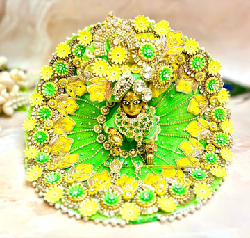 Handmade Teej Special Heavy Green Laddu Gopal Dress - Designer Kanha Ji Poshak for Janmashtami, Fancy Bal Gopal Dress, Krishna Ji Dress