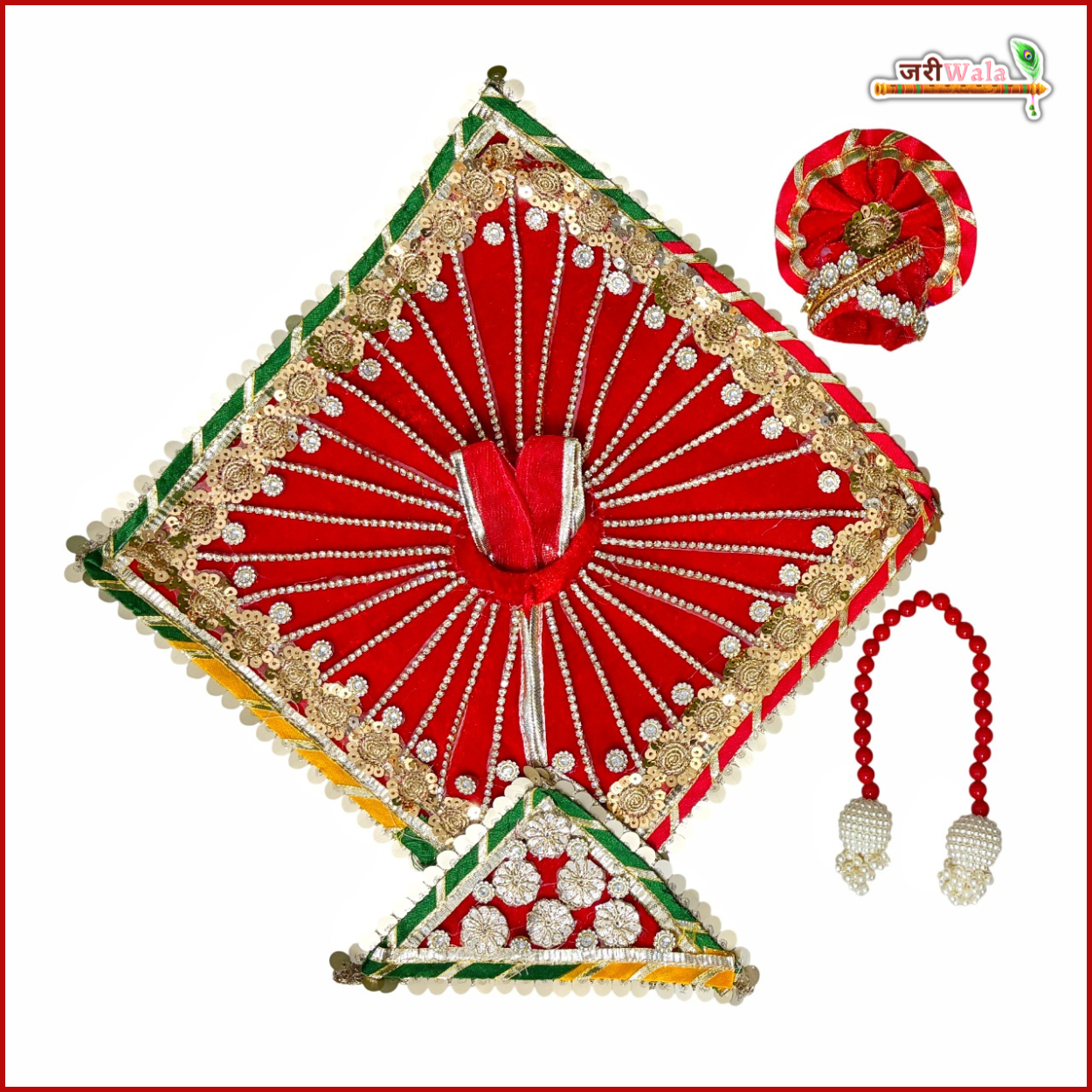 Handmade Shaneel Fancy Kite Heavy Lace Laddu Gopal Poshak - Designer Red Dress for Kanha Ji & Bal Gopal | Perfect for Janmashtami Celebrations
