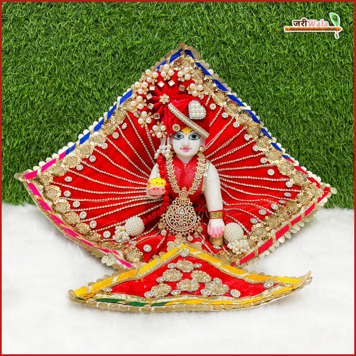 Shaneel Handmade Fancy Laddu Gopal Dress with Heavy Lace Jarkan Work - Designer Kanha Ji Poshak for Janmashtami & Festivals