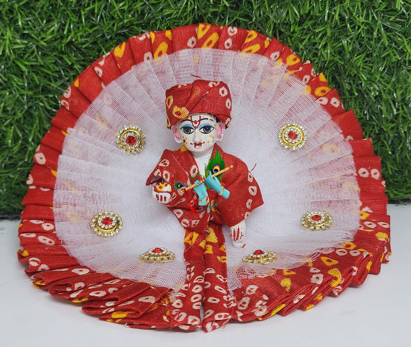 Handmade Bhandhej Dress for Kanha Ji - Designer Laddu Gopal Poshak, Fancy Bal Gopal Dress for Janmashtami & Festivals, Krishna Ji Dress