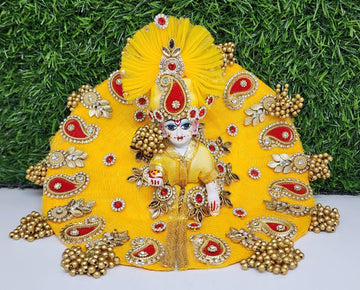 Designer Yellow Laddu Gopal Dress with Pagdi for Kanha Ji | Fancy Bal Gopal Poshak | Perfect for Janmashtami, Diwali & Festivals (Size 0-6)