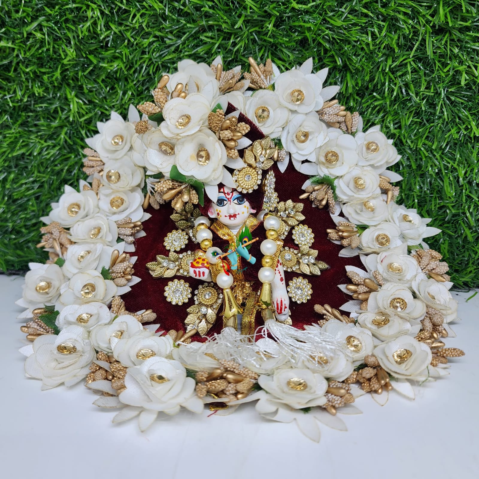 Handmade Mehroon Heavy Dress for Laddu Gopal Ji with Pagdi - Designer Kanha Ji Poshak for Janmashtami, Bal Gopal & Krishna Ji Dress