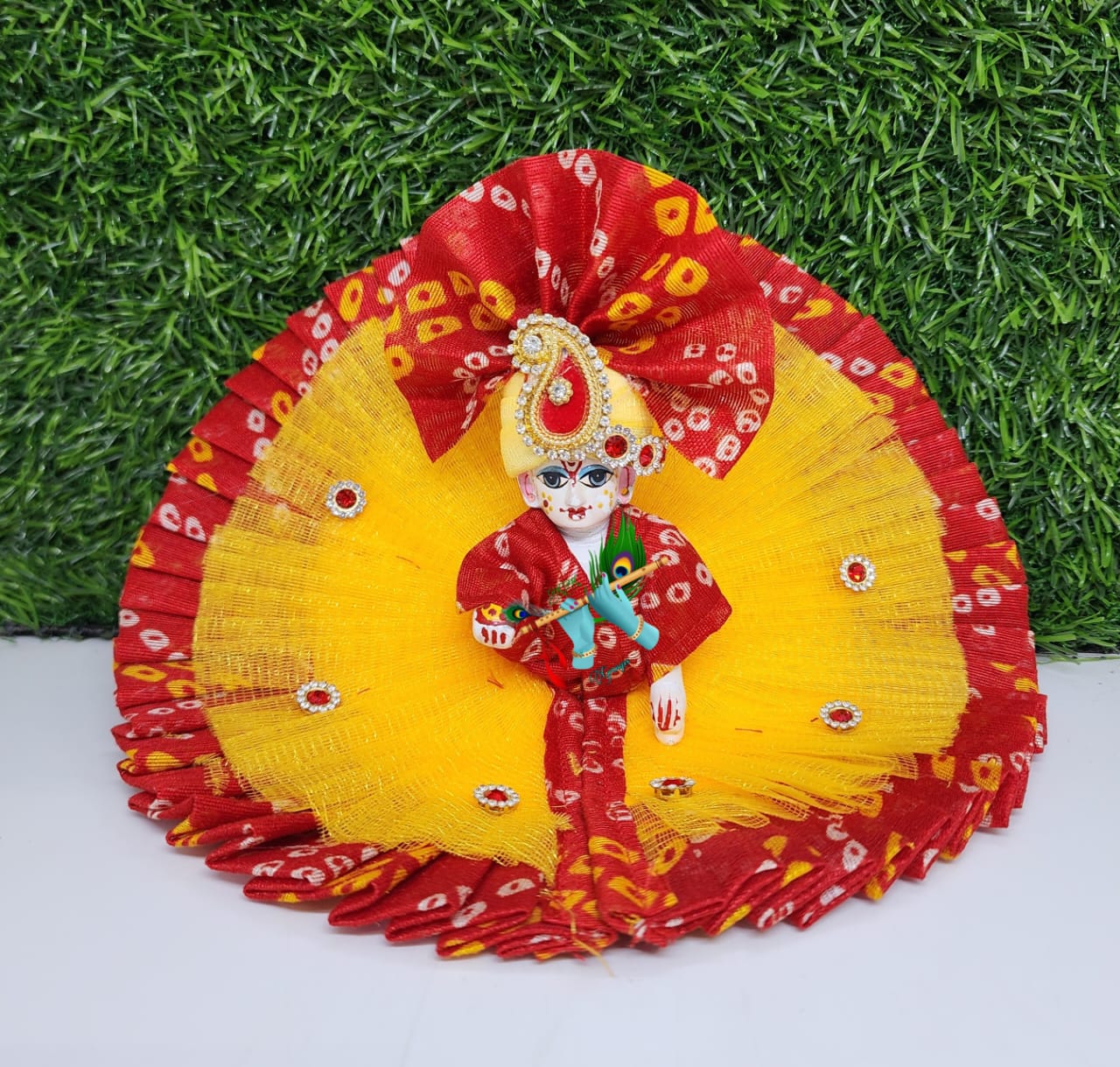 Handmade Bhandhej Dress for Laddu Gopal Ji | Designer Kanha Ji Poshak & Bal Gopal Dress for Janmashtami Festival