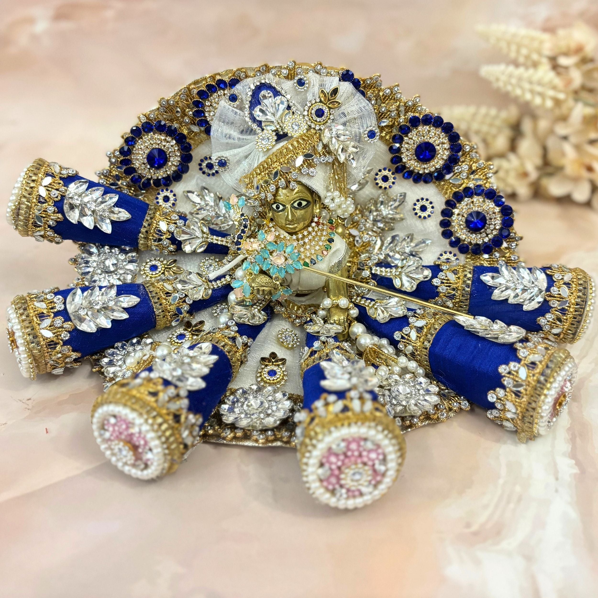 Handmade Shvetārāvinda Laddu Gopal Dress - Designer Kanha Ji Poshak, Fancy Bal Gopal Outfit for Janmashtami Celebrations