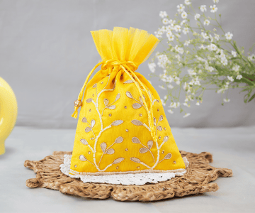 Handmade Yellow Premium Gotta Patti Potli - Designer Laddu Gopal Dress, Kanha Ji Poshak & Bal Gopal Dress for Janmashtami Festival