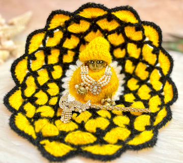 Handmade Yellow & Black Woollen Laddu Gopal Dress | Designer Kanha Ji Poshak for Janmashtami | Fancy Bal Gopal & Krishna Ji Dress